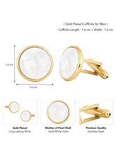 Peora Mens Gold White Cufflinks For Formal Wear