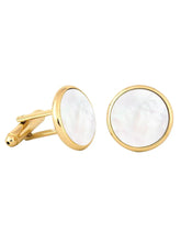 Peora Mens Gold White Cufflinks For Formal Wear