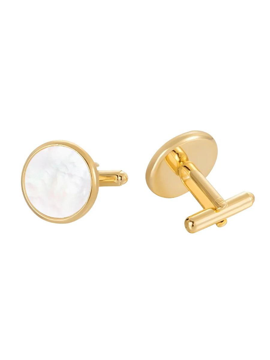 Peora Mens Gold White Cufflinks For Formal Wear