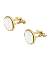 Peora Mens Gold White Cufflinks For Formal Wear