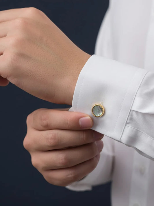 Peora Gold Tone Shell Inlay Cufflinks for Men