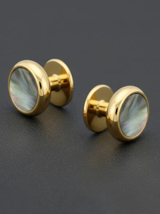 Peora Gold Tone Shell Inlay Cufflinks for Men