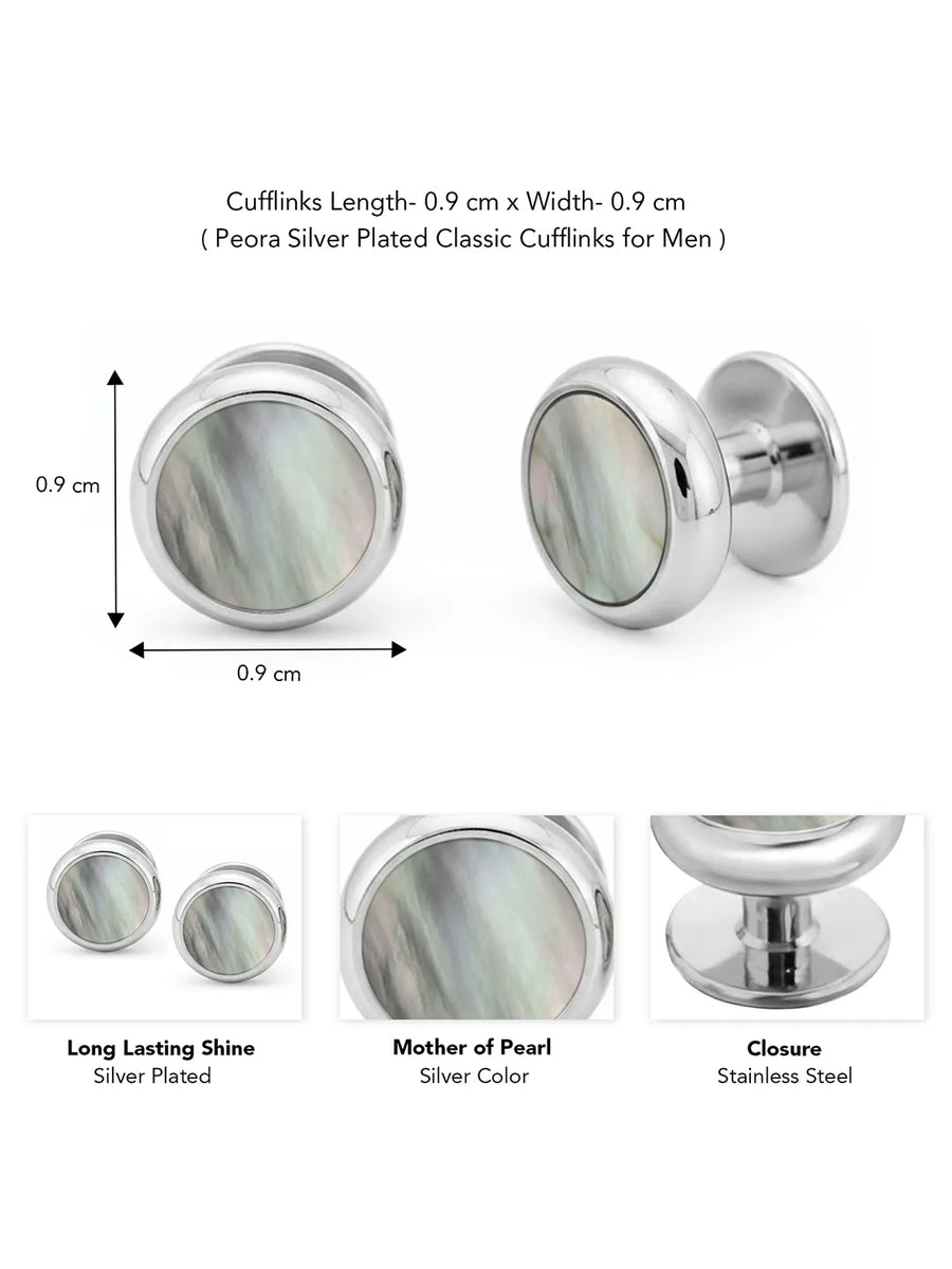 Peora Silver Mother Of Pearl Cufflinks For Men