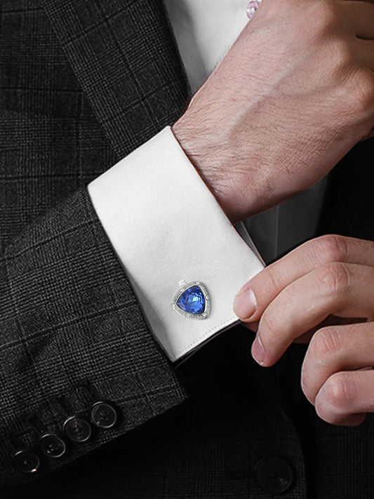 Peora Royal Blue Luxury Crystal Silver Cufflinks