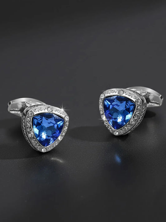 Peora Royal Blue Luxury Crystal Silver Cufflinks