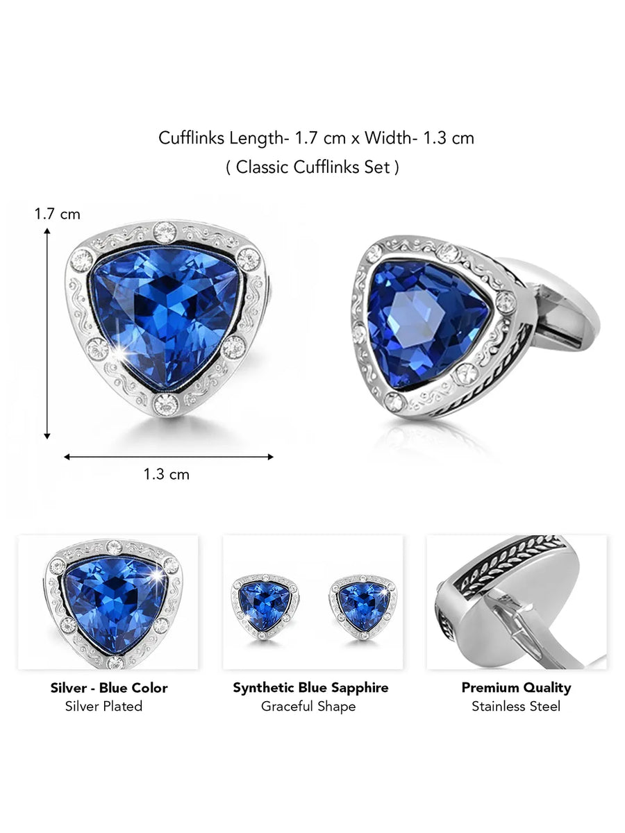 Peora Royal Blue Luxury Crystal Silver Cufflinks