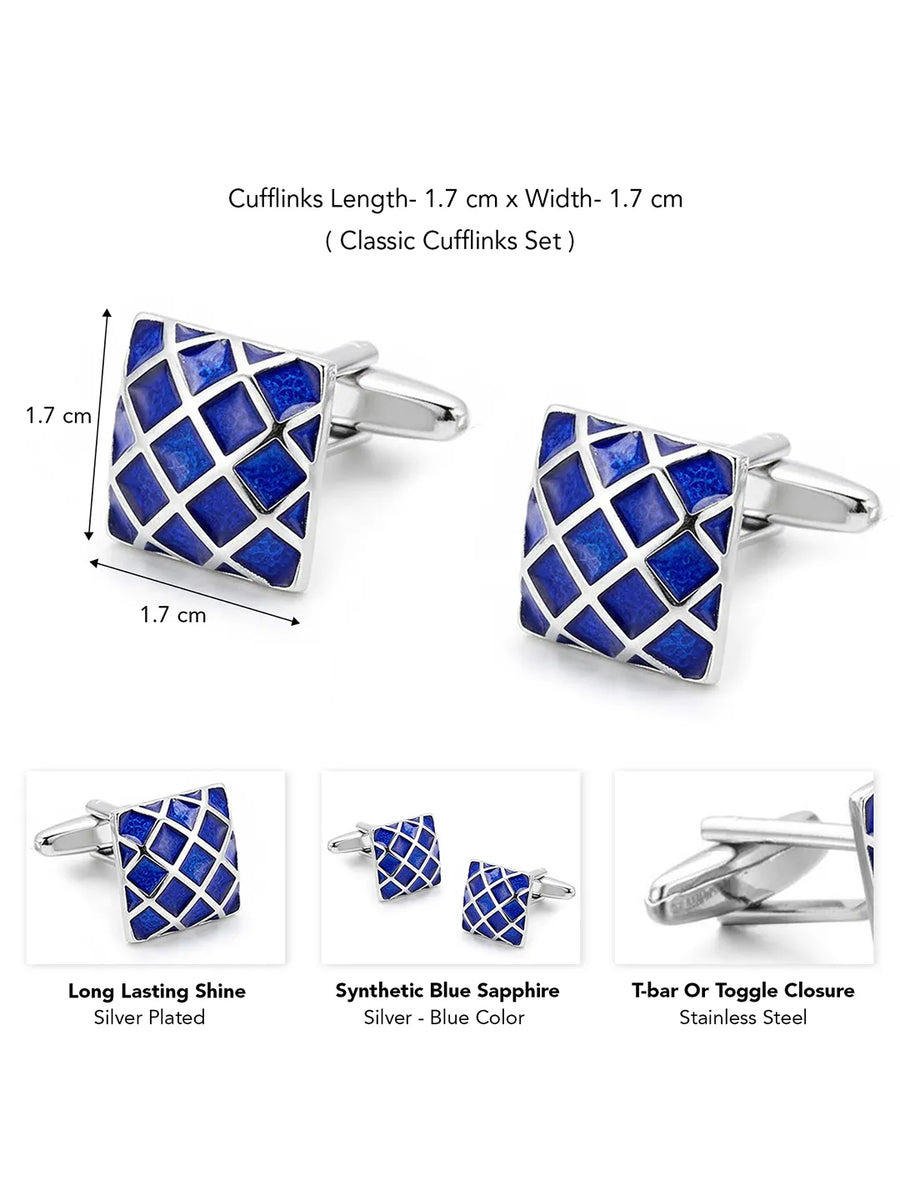 Peora Luxe Blue Square Cufflinks For Men