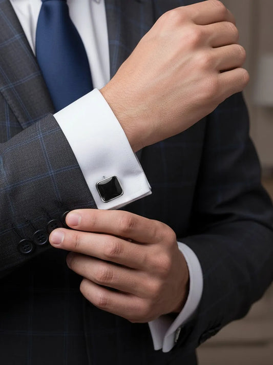 Peora Classic Square Black Cufflinks For Shirt