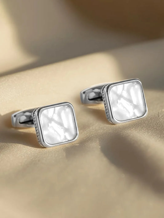 Peora Mens Silver Ivory Square Cufflinks