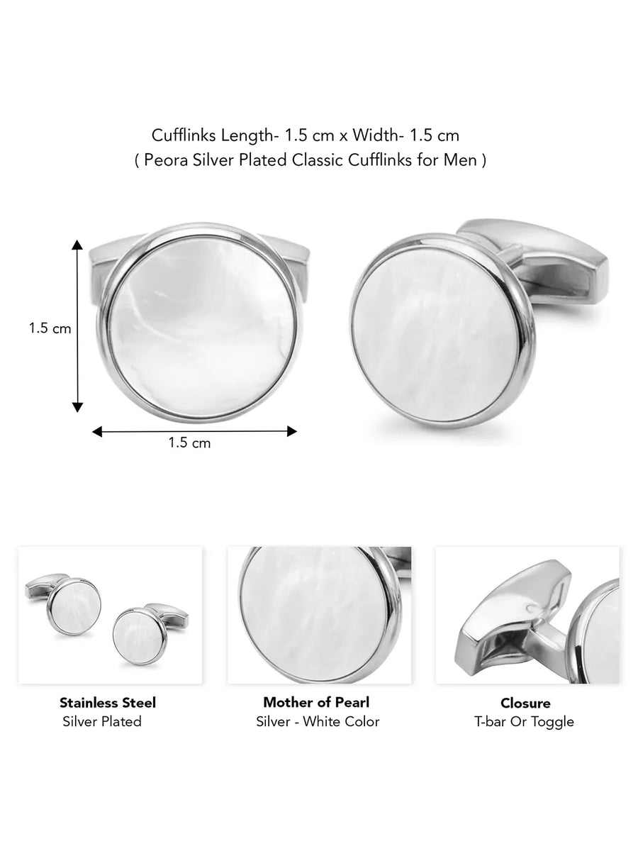 Peora Silver Mother Of Pearl Cufflinks For Men