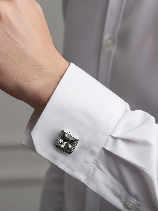 Peora Onyx Black Silver Frame Cufflinks For Men