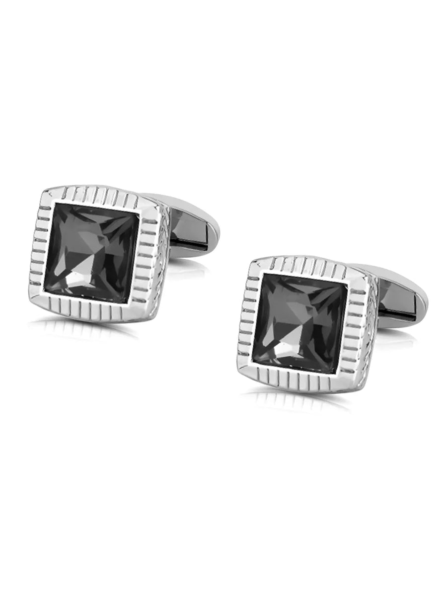 Peora Onyx Black Silver Frame Cufflinks For Men