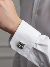 Peora Onyx Black Silver Frame Cufflinks For Men