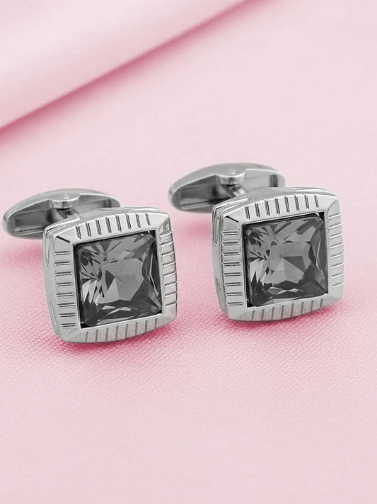 Peora Onyx Black Silver Frame Cufflinks For Men