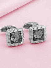 Peora Onyx Black Silver Frame Cufflinks For Men