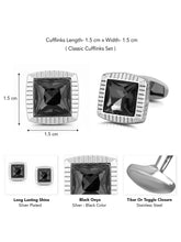 Peora Onyx Black Silver Frame Cufflinks For Men