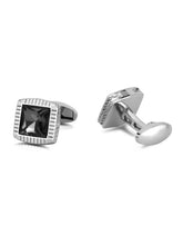 Peora Onyx Black Silver Frame Cufflinks For Men