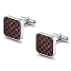 Peora Silver Wooden Checkered Cufflinks
