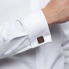 Peora Silver Wooden Checkered Cufflinks