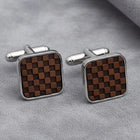 Peora Silver Wooden Checkered Cufflinks