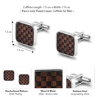 Peora Silver Wooden Checkered Cufflinks