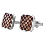 Peora Silver Wooden Checkered Cufflinks