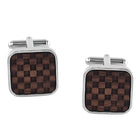 Peora Silver Wooden Checkered Cufflinks