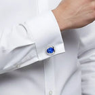 Peora Mens Silver Blue Sapphire Stone Cufflinks