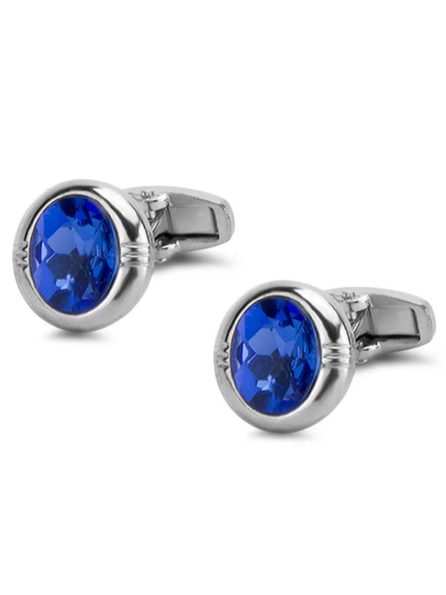 Peora Mens Silver Blue Sapphire Stone Cufflinks