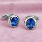 Peora Mens Silver Blue Sapphire Stone Cufflinks