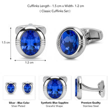 Peora Mens Silver Blue Sapphire Stone Cufflinks