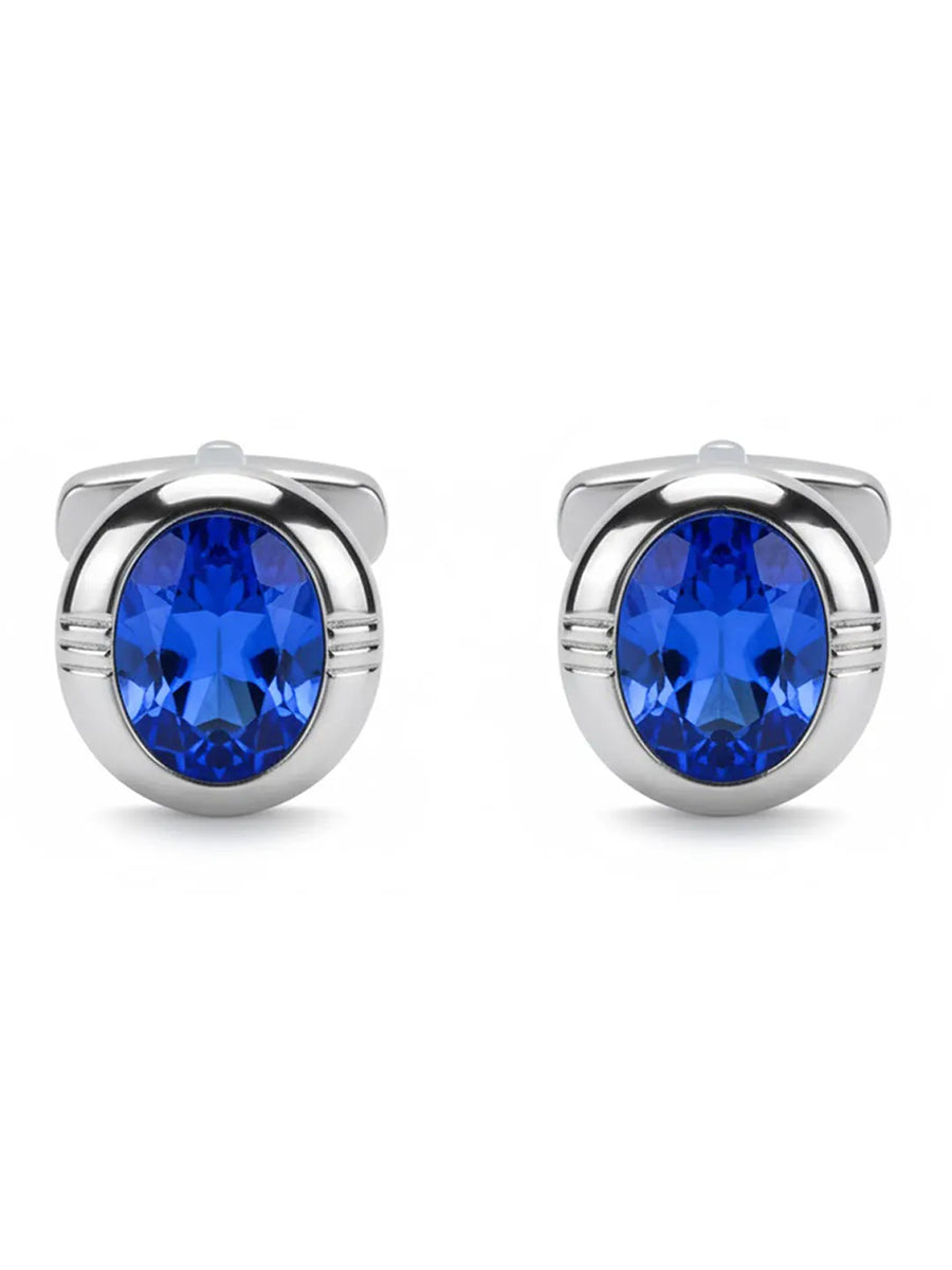 Peora Mens Silver Blue Sapphire Stone Cufflinks