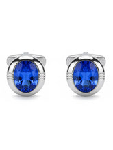 Peora Mens Silver Blue Sapphire Stone Cufflinks