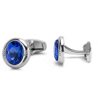 Peora Mens Silver Blue Sapphire Stone Cufflinks