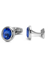 Peora Mens Silver Blue Sapphire Stone Cufflinks
