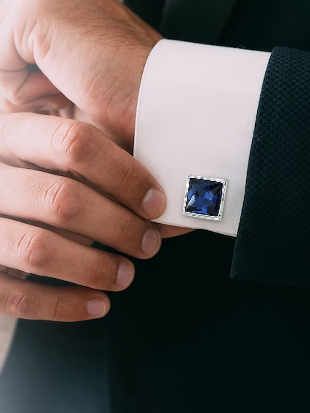 Blue Harmony Square Crystal Cufflinks