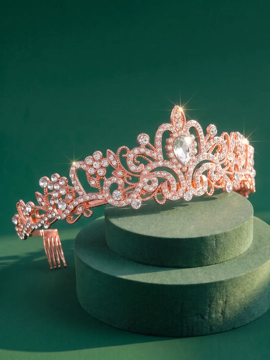 Peora Crystal Moonlight Princess Crown - Rose Gold