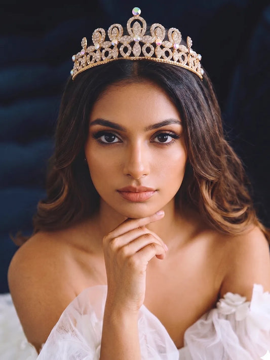 Peora Crystal Imperial Princess Crown - Gold