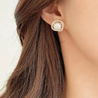 Peora Pearl Halo CZ Stud Gold Earrings