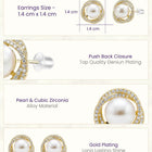 Peora Pearl Halo CZ Stud Gold Earrings