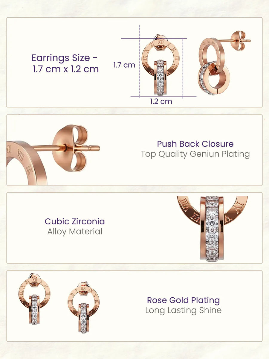 Peora Rose Gold Roman Numeral Double Circle Studs