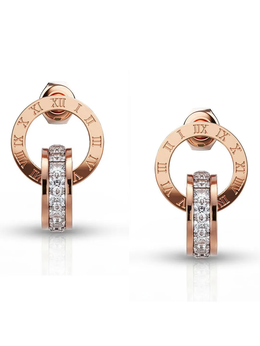 Peora Rose Gold Roman Numeral Double Circle Studs