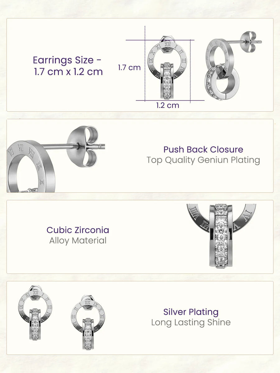 Peora Silver Roman Numeral Double Circle CZ Studs