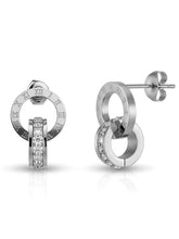 Peora Silver Roman Numeral Double Circle CZ Studs