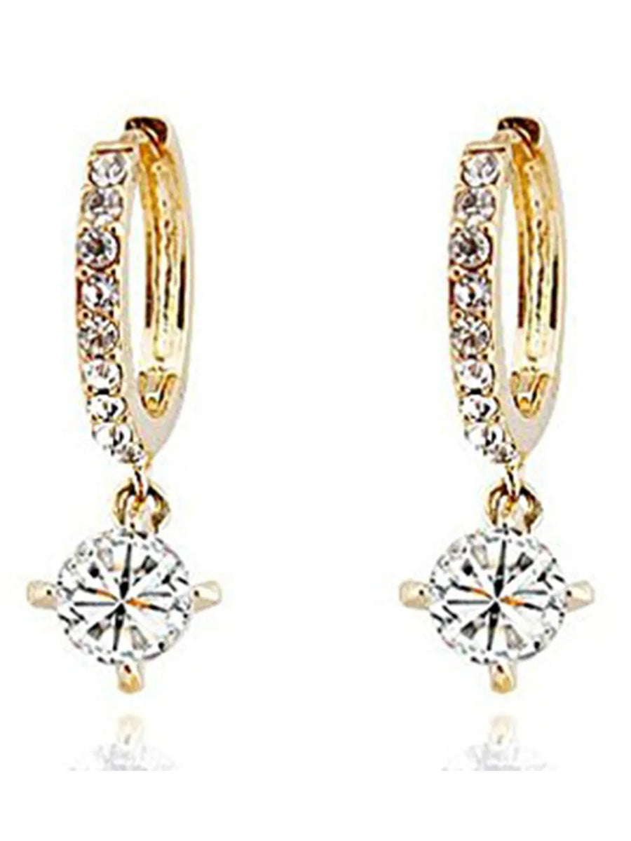 Classic Solitaire Drop Gold Hoop Earrings