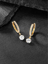 Classic Solitaire Drop Gold Hoop Earrings