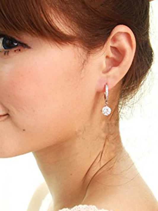 Classic Solitaire Drop Gold Hoop Earrings