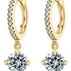 Classic Solitaire Drop Gold Hoop Earrings