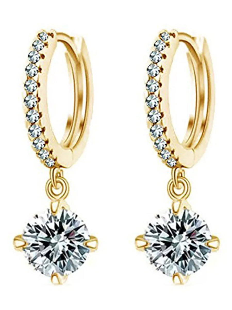 Classic Solitaire Drop Gold Hoop Earrings