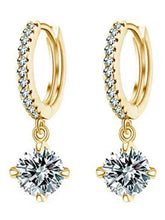 Classic Solitaire Drop Gold Hoop Earrings